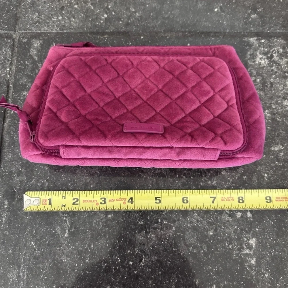 Vera Bradley Magenta Velvet Quilted Cosmetic Bag with Outside Zipper Pocket. - Picture 5 of 7
